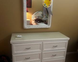 White Wicker Mirror 40 & 6 Drawer Dresser $95