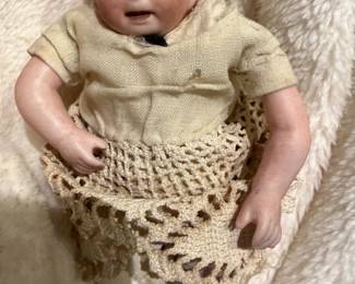 Antique Limbach Character Baby Doll All Bisque, Stamped Germany, Stamped Clover Mark.5 "