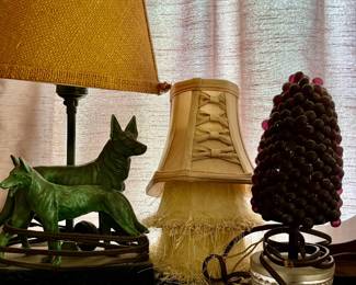 Art Deco Green Cast Metal German Shepard's Table Lamp