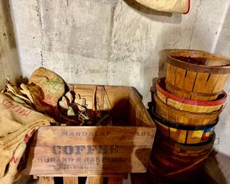 Antique Wood Coffee Box, Bushel Baskets