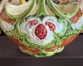 Antique Bohemian/Austrian Majolica Planter Basket
