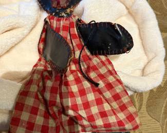 1930's Folk Art Doll, Oilcloth, Hand Stitched Gingham Dress