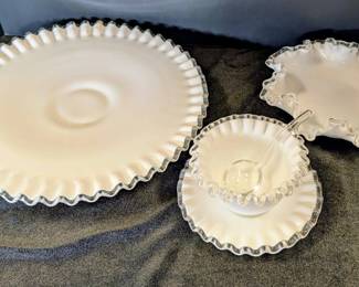 Vintage Fenton Silver Crest Cakestand, Mayo Bowl  Candy Dish