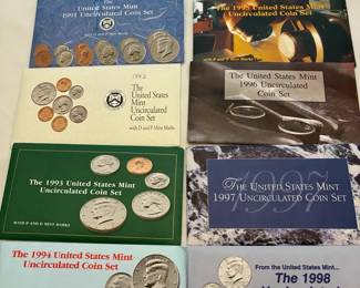 1990 Thru 1998 Uncirculated US Coin Proof Sets