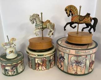 Two Carousel Horse Music Boxes, Bell  Decorative Boxes