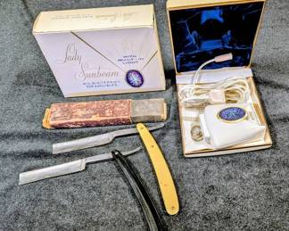 Two Antique Straight Razors  Vintage Lady Sunbeam Shaver