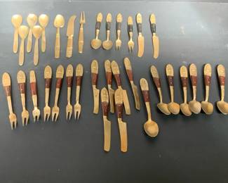 Vintage Thai Brass  Wood Cocktail Flatware