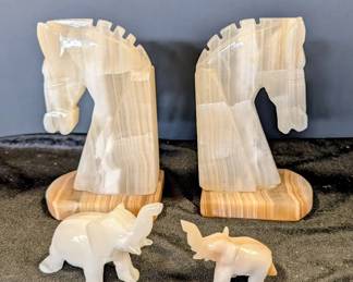 Onyx Horse Bookends  Elephant Figurines