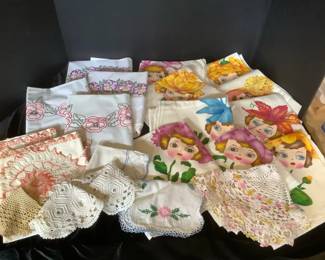Hand Painted Dish Towels, Embroidered Pillow Cases,  More