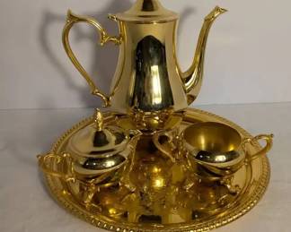 Vintage Four Piece Handcrafted 24K Gold Electroplated CoffeeTea Set