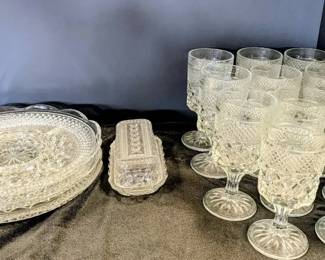 Anchor Hocking Wexford Water Goblets, Three Relish Trays  Butter Dish