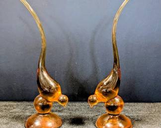 Two Vintage Viking Glass Epic Long Tail Birds