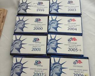 1999 Thru 2006 US Coin Proof Sets With Quarters