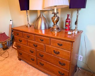 1950's Dresser with mirror - multi drawer - heavy and wood!