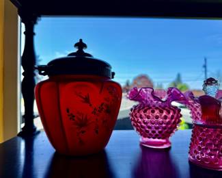 Lots of lovely colored glass to include a good deal of Fenton Hobnail.