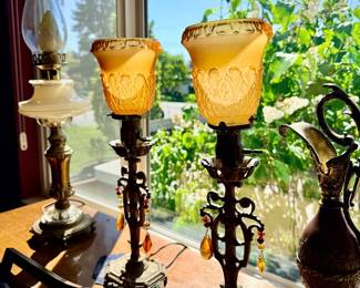 Antique glass globe lamps with original wiring