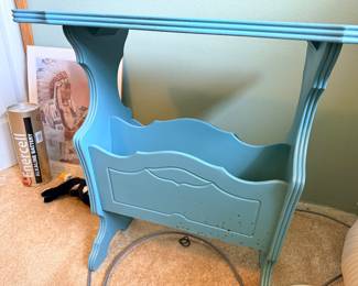 Vintage blue painted magazine table - or knitting too