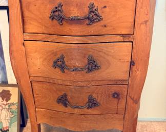 Antique bombay shape side table with 3 drawers