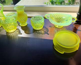 Lots of lovely colored glass to include a good deal of Fenton Hobnail.