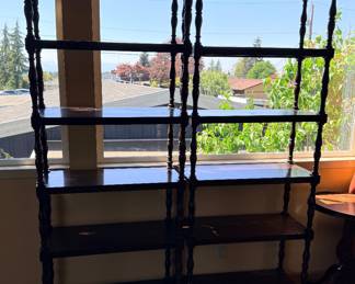 Victorian Solid wood spindle stackable display or book shelves - 2 pieces each that fit into each other via pegs - nice and stable too.