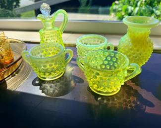 Lots of lovely colored glass to include a good deal of Fenton Hobnail.