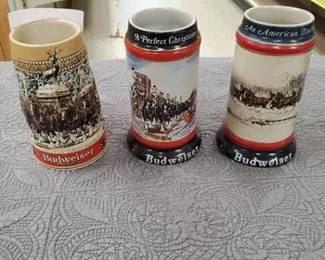 Lot of 3 Budweiser beer steins