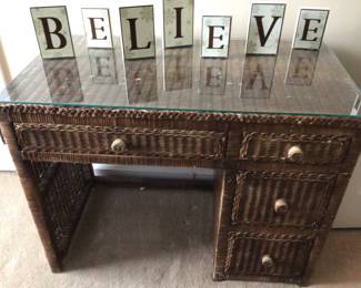 Vintage wicker desk, and 2 dressers. Spray paint pristine white! $95