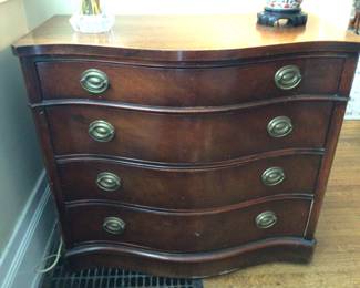 Vintage Drexel Travis Court, Serpentine mahogany dresser. 4 drawer  Width 3, Height 2.8, Depth 1.7. $225