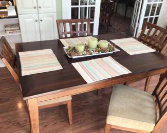 5’x3’4 plus one leaf. Reupholstered with extra foam. 4 chairs $450