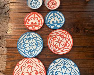 8 Place settings Limoges Vellum Dinnerware in blue and orange