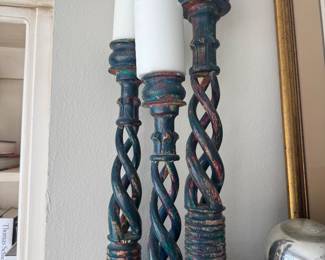 Set of three tall candle holders