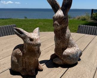 Mc Carty Pottery Bunnies in the Nutmeg finish with cobalt glaze