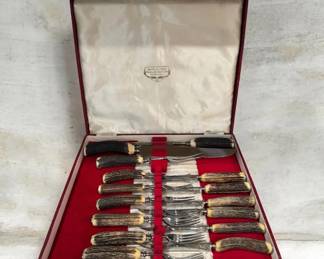 Vintage 15Piece Sheffield Stag Horn Steak and Carving Set