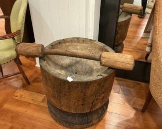 Antique wooden mortar and pestle set