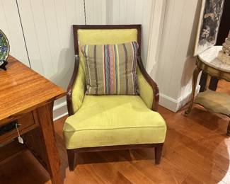 Lime green upholstered chair, mid century modern