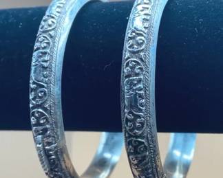 Pair of Sterling Silver Elephant Motif Bangle Bracelets