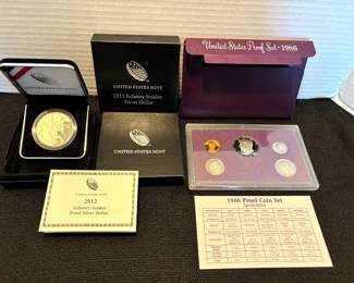 2012 Infantry Soldiers Silver Dollar  1986 US Proof Set