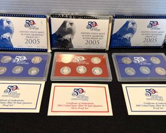 1 2005 US Quarter Silver Proof Set, 2 2005 Qrtr Proof Sets