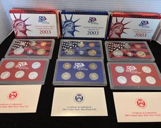 3 2003 United States Mint Silver Proof Sets