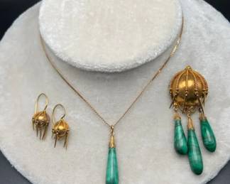Antique Russian 19th Century Malachite Jewelry Ensemble