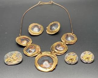Shokudo Brooches  Hand Created Freeform Circle Necklace And Earrings