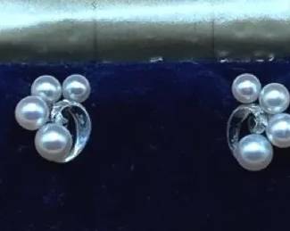 Vintage K. Mikimoto Sterling Silver Pearl Clip Back Earrings
