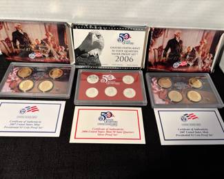2 2007 US $1 Coin  2006 Quarters Silver Proof Sets