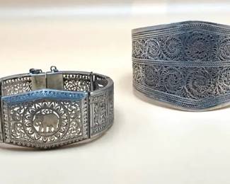 Vintage Sterling Silver Intricate Design Cuff Bracelet  Elephant Link Bracelet
