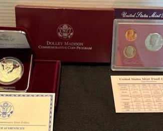 Dolly Madisin Commemorative Silver Dollar  1989 US Mint Proof Set