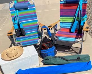 Beach  Pool Chairs, Umbrella, Coolers  More
