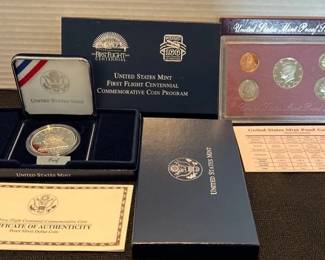 First Flight Centennial Commemorative Silver Coin Orville  Wilbur Wright, US 1989 Mint Proof Set