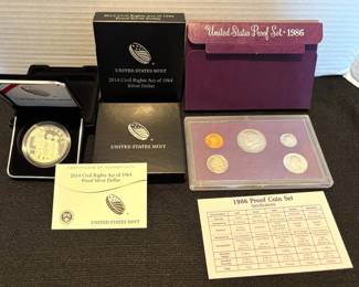 2014 Civil Rights Act Silver Dollar, 1986 US Proof Set