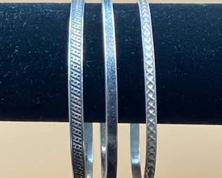 3 Vintage Ladies Sterling Silver Bangle Bracelets