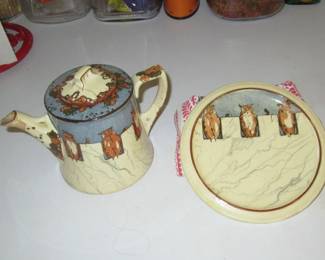 Owl teapot and plate